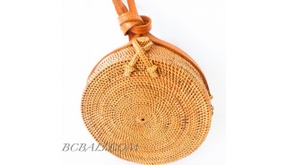 Circle around handbags straw rattan hand woven motif side